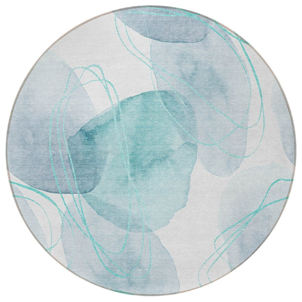 HomeRoots 5' Green and Ivory Abstract Washable Area Rug - Durable Non-Skid Design for Indoor & Outdoor Spaces 8' Round 562133