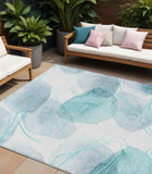 Homeroots 8' X 10' Teal And Ivory Abstract Washable Non Skid Indoor Outdoor Area Rug Teal Polyester 562134