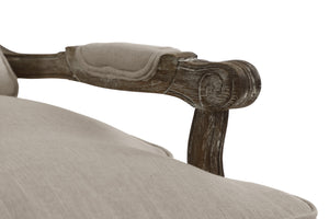 English Elm Formal Parlier Accent Chair — Carved Solid Wood Frame, Woven Rattan Back, Gray Weathered Finish, Plush Upholstery B011P255728