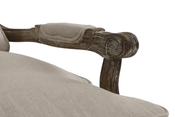 English Elm Formal Parlier Accent Chair — Carved Solid Wood Frame, Woven Rattan Back, Gray Weathered Finish, Plush Upholstery B011P255728