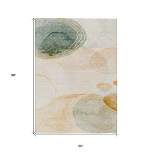 HomeRoots 5' Beige and Green Abstract Area Rug - Stylish, Durable, Washable Design for Indoor and Outdoor Use 5' X 8' 562141