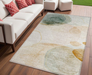 HomeRoots 5' Beige and Green Abstract Area Rug - Stylish, Durable, Washable Design for Indoor and Outdoor Use 5' X 8' 562141