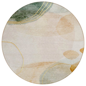 HomeRoots 5' Beige and Green Abstract Area Rug - Stylish, Durable, Washable Design for Indoor and Outdoor Use 8' Round 562142