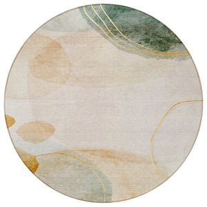 HomeRoots 5' Beige and Green Abstract Area Rug - Stylish, Durable, Washable Design for Indoor and Outdoor Use 8' Round 562142