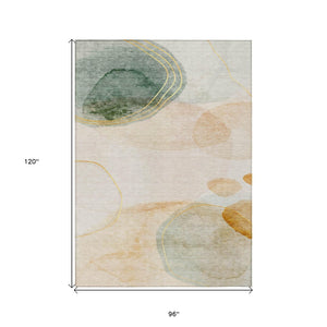 HomeRoots 5' Beige and Green Abstract Area Rug - Stylish, Durable, Washable Design for Indoor and Outdoor Use 8' X 10' 562143