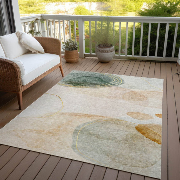 HomeRoots 5' Beige and Green Abstract Area Rug - Stylish, Durable, Washable Design for Indoor and Outdoor Use 8' X 10' 562143