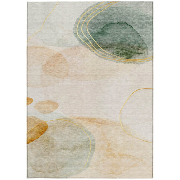 HomeRoots 5' Beige and Green Abstract Area Rug - Stylish, Durable, Washable Design for Indoor and Outdoor Use 8' X 10' 562143
