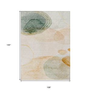 HomeRoots 5' Beige and Green Abstract Area Rug - Stylish, Durable, Washable Design for Indoor and Outdoor Use 9' X 12' 562144