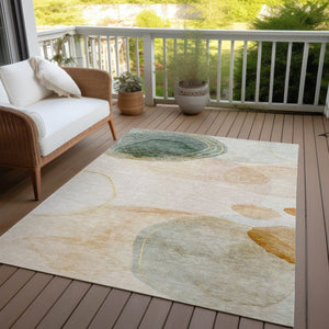 HomeRoots 5' Beige and Green Abstract Area Rug - Stylish, Durable, Washable Design for Indoor and Outdoor Use 10' X 14' 562145