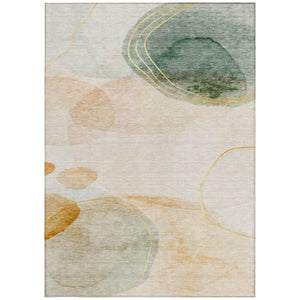 HomeRoots 5' Beige and Green Abstract Area Rug - Stylish, Durable, Washable Design for Indoor and Outdoor Use 10' X 14' 562145