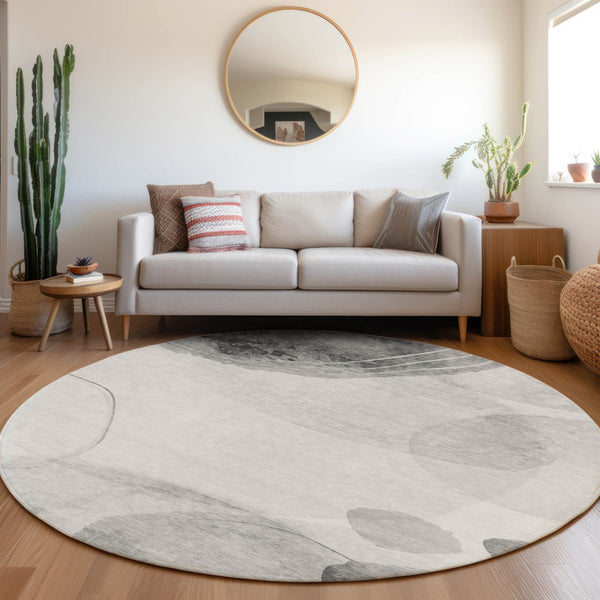 HomeRoots 5' Beige and Green Abstract Area Rug - Stylish, Durable, Washable Design for Indoor and Outdoor Use 8' Round 562151