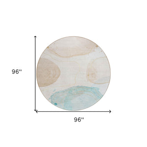 HomeRoots 5' Beige and Blue Abstract Area Rug – Stylish, Washable, Indoor-Outdoor Design for High-Traffic Spaces 8' Round 562160
