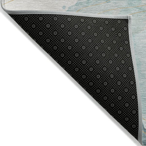 HomeRoots 5' Beige and Blue Abstract Area Rug – Stylish, Washable, Indoor-Outdoor Design for High-Traffic Spaces 8' Round 562160
