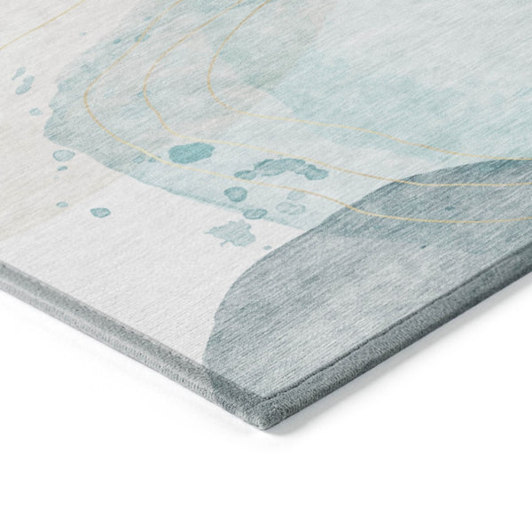 HomeRoots 5' Beige and Blue Abstract Area Rug – Stylish, Washable, Indoor-Outdoor Design for High-Traffic Spaces 8' Round 562160