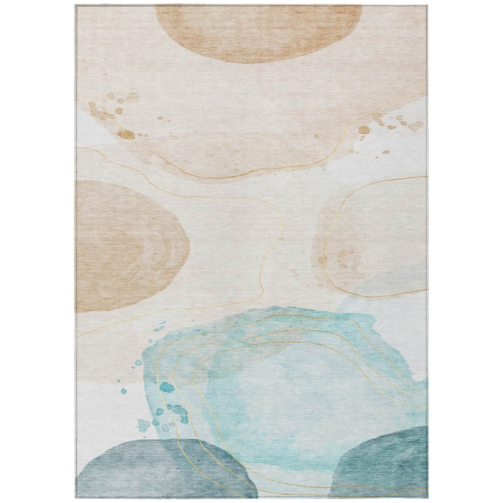 HomeRoots 5' Beige and Blue Abstract Area Rug – Stylish, Washable, Indoor-Outdoor Design for High-Traffic Spaces 8' X 10' 562161