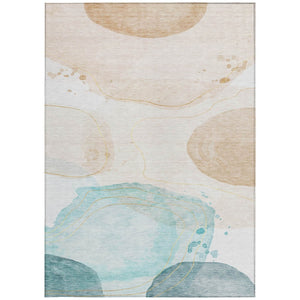 HomeRoots 5' Beige and Blue Abstract Area Rug – Stylish, Washable, Indoor-Outdoor Design for High-Traffic Spaces 8' X 10' 562161