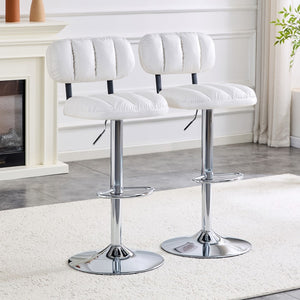 English Elm Set of 2 Adjustable Pu Leather Barstools with Chrome Base for Kitchen or Home Bar White+Silver W3875P378574