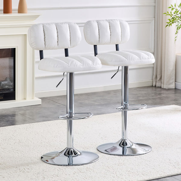 English Elm Set of 2 Adjustable Pu Leather Barstools with Chrome Base for Kitchen or Home Bar White+Silver W3875P378574