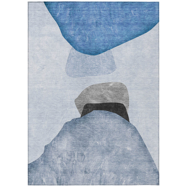 Homeroots 3' X 5' Blue Gray And Black Abstract Washable Non Skid Indoor Outdoor Area Rug Blue Polyester 562167