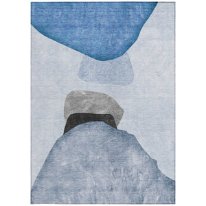 Homeroots 8' X 10' Blue Gray And Black Abstract Washable Non Skid Indoor Outdoor Area Rug Blue Polyester 562170