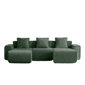 English Elm Streamlined Velvet U-shape Modular Sectional Sofa with Ottomans French Piping Cloud Foam Green W3041S00367