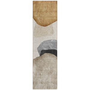 Homeroots 8' Runner Tan Brown And Gray Abstract Washable Non Skid Indoor Outdoor Runner Rug Brown Polyester 562174