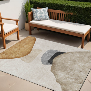 Homeroots 5' X 8' Tan Brown And Gray Abstract Washable Non Skid Indoor Outdoor Area Rug Brown Polyester 562177