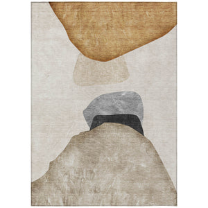 Homeroots 5' X 8' Tan Brown And Gray Abstract Washable Non Skid Indoor Outdoor Area Rug Brown Polyester 562177