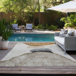 Homeroots 5' X 8' Tan Brown And Gray Abstract Washable Non Skid Indoor Outdoor Area Rug Brown Polyester 562177