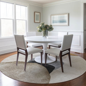 Homeroots 8' Round Tan Brown And Gray Round Abstract Washable Non Skid Indoor Outdoor Area Rug Brown Polyester 562178