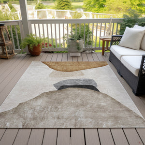 Homeroots 8' X 10' Tan Brown And Gray Abstract Washable Non Skid Indoor Outdoor Area Rug Brown Polyester 562179
