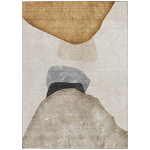 Homeroots 10' X 14' Tan Brown And Gray Abstract Washable Non Skid Indoor Outdoor Area Rug Brown Polyester 562181