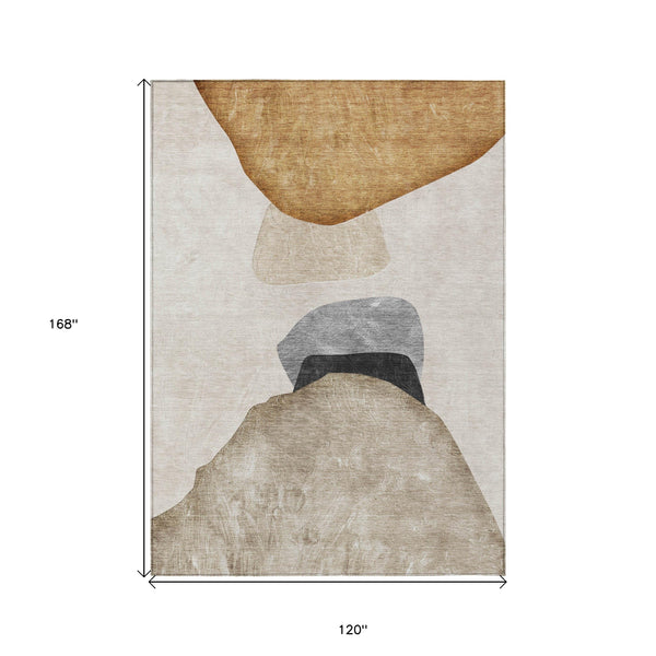 Homeroots 10' X 14' Tan Brown And Gray Abstract Washable Non Skid Indoor Outdoor Area Rug Brown Polyester 562181