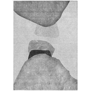 Homeroots 5' X 8' Gray And Black Abstract Washable Non Skid Indoor Outdoor Area Rug Gray Polyester 562186