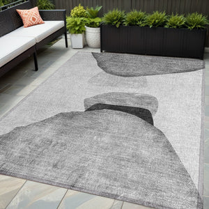 Homeroots 5' X 8' Gray And Black Abstract Washable Non Skid Indoor Outdoor Area Rug Gray Polyester 562186