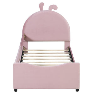 English Elm Twin Velvet Daybed with Sculptural Rabbit Ear Headboard for Kids or Guest Rooms Pink N737P380205H