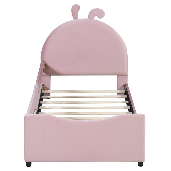 English Elm Twin Velvet Daybed with Sculptural Rabbit Ear Headboard for Kids or Guest Rooms Pink N737P380205H