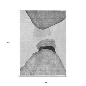 Homeroots 9' X 12' Gray And Black Abstract Washable Non Skid Indoor Outdoor Area Rug Gray Polyester 562189