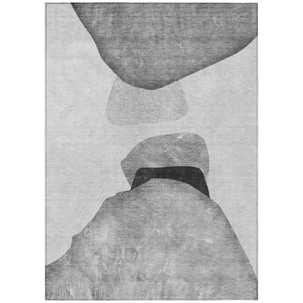 Homeroots 9' X 12' Gray And Black Abstract Washable Non Skid Indoor Outdoor Area Rug Gray Polyester 562189