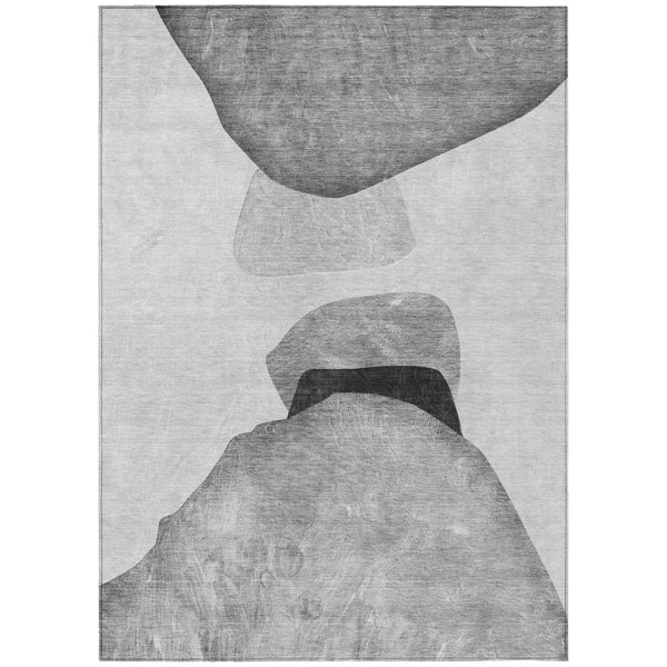 HomeRoots 5' Modern Abstract Gray and Black Washable Non-Skid Area Rug for Indoor and Outdoor Use, 60" x 90" 10' X 14' 562190