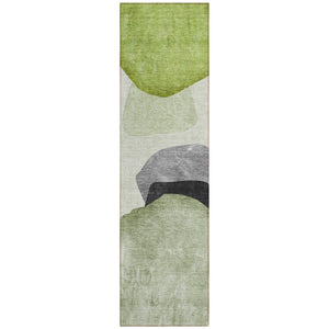 Homeroots 8' Runner Green Black And Gray Abstract Washable Non Skid Indoor Outdoor Runner Rug Green Polyester 562192