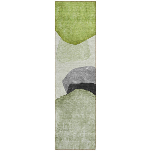 Homeroots 8' Runner Green Black And Gray Abstract Washable Non Skid Indoor Outdoor Runner Rug Green Polyester 562192