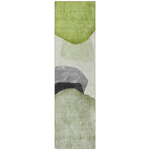 Homeroots 8' Runner Green Black And Gray Abstract Washable Non Skid Indoor Outdoor Runner Rug Green Polyester 562192