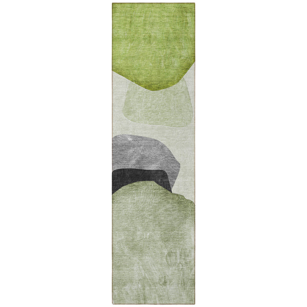 Homeroots 8' Runner Green Black And Gray Abstract Washable Non Skid Indoor Outdoor Runner Rug Green Polyester 562192