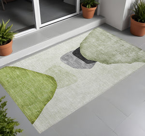 Homeroots 3' X 5' Green Black And Gray Abstract Washable Non Skid Indoor Outdoor Area Rug Green Polyester 562194