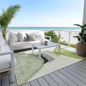 Homeroots 3' X 5' Green Black And Gray Abstract Washable Non Skid Indoor Outdoor Area Rug Green Polyester 562194