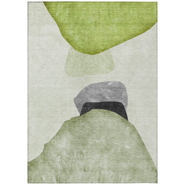 Homeroots 3' X 5' Green Black And Gray Abstract Washable Non Skid Indoor Outdoor Area Rug Green Polyester 562194