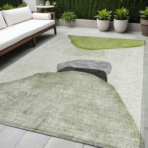 Homeroots 5' X 8' Green Black And Gray Abstract Washable Non Skid Indoor Outdoor Area Rug Green Polyester 562195