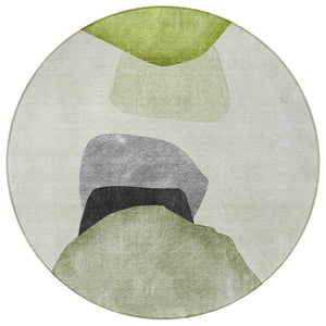 Homeroots 8' Round Green Black And Gray Round Abstract Washable Non Skid Indoor Outdoor Area Rug Green Polyester 562196