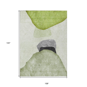 Homeroots 9' X 12' Green Black And Gray Abstract Washable Non Skid Indoor Outdoor Area Rug Green Polyester 562198